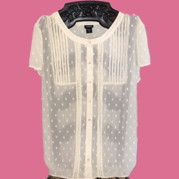 torrid Tops - Torrid sheer chiffon Swiss polka dot ivory top 3x